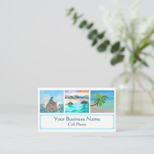 Lanikai Beach Hawaii Palm Tree Seal Tropical Visitekaartje (Staand voorkant)