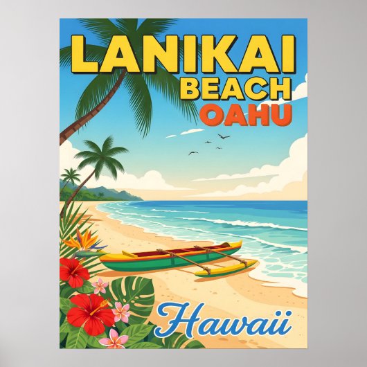 Lanikai Beach, Hawaii - Tropische kano Poster (Voorkant)