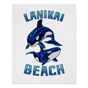 Lanikai Beach Hawaii Vacation Tribal Whale Orcas Perfect Poster