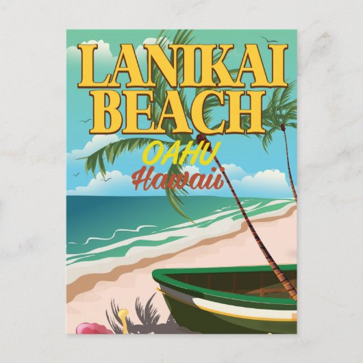 Lanikai-strand Hawaï reisposter Briefkaart (Voorkant)