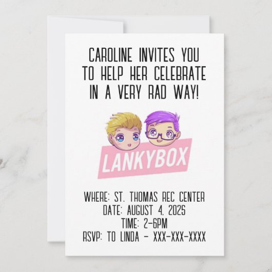 Lankybox Youtube Birthday Invitation Kaart (Voorkant)