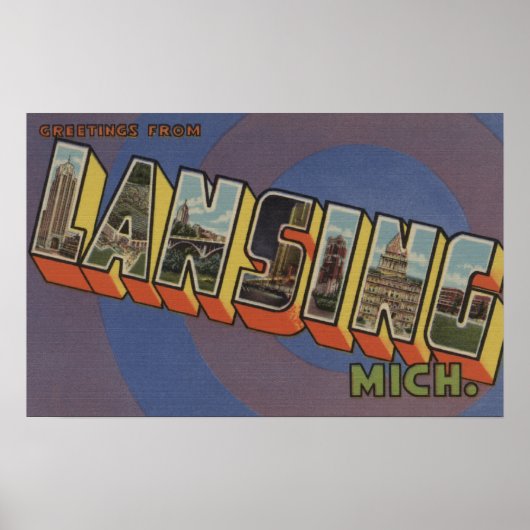Lansing, Michigan - Large Letter Scenes 2 Poster (Voorkant)