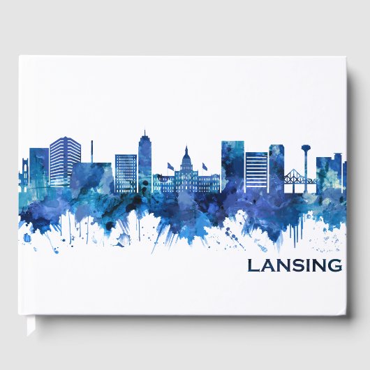 Lansing Michigan Skyline Blue Gastenboek (Voorkant)