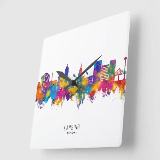 Lansing Michigan Skyline Vierkante Klok (Hoek)