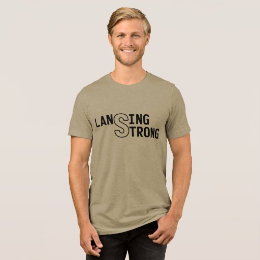 LANSING STRONG / ORKAAN HELENE (zwart ontwerp) Tri-Blend Shirt (Voorkant volledig)