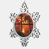 Lantaarn bij nacht tin sneeuwvlok ornament (Rechts)