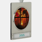 Lantaarn bij nacht verzilverd banner ornament (Rechts)