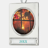 Lantaarn bij nacht verzilverd banner ornament (Links)