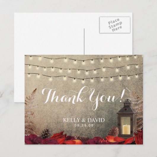  Lantaarn & Bladeren Fall Wedding Dank u Briefkaart (Voorkant / Achterkant)