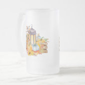 Lantaarn, Blauwe Vogel en Zonnebloemen Matglas Bierpul (Voorkant links)