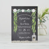 Lantaarn Boho Botanical Floral Chalkboard Wedding Kaart (Staand voorkant)