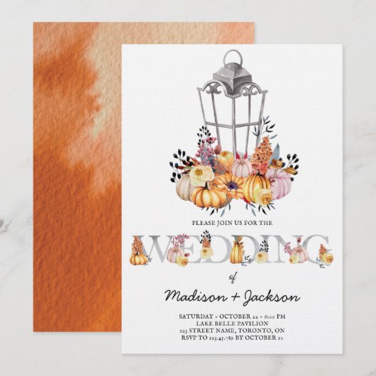 Lantaarn bruiloft Waterverf Herfst Kaart (Voorkant / Achterkant)