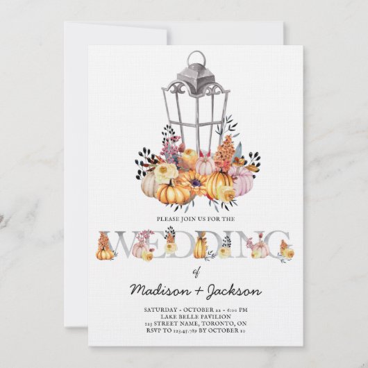 Lantaarn bruiloft Waterverf Herfst Kaart (Voorkant)