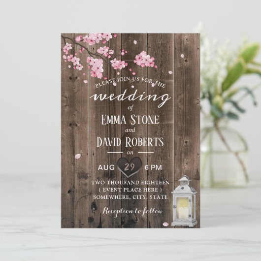  Lantaarn Cherry Blossom Floral Barn Wedding Kaart (Staand voorkant)
