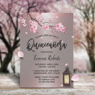 Lantaarn Cherry Blossom Floral Quinceanera Kaart