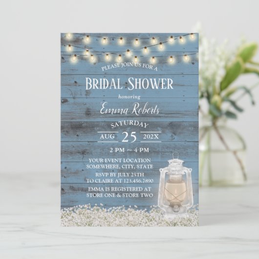  Lantaarn Dusty Blue Barn Wood Vrijgezellenfeest Kaart (Staand voorkant)