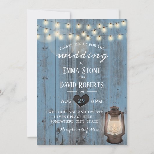  Lantaarn Dusty Blue Barn Wood Wedding Kaart (Voorkant)
