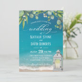  Lantaarn Elegant Foliage Beach Wedding Kaart (Staand voorkant)