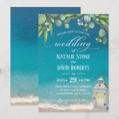  Lantaarn Elegant Foliage Beach Wedding Kaart (Voorkant / Achterkant)
