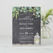 Lantaarn Elegant Foliage Chalkboard Wedding Kaart (Staand voorkant)