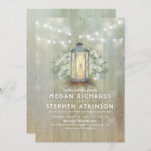 Lantaarn en baby's adem rustieke zomer bruiloft kaart (Voorkant / Achterkant)