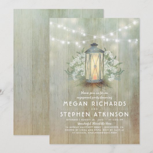 Lantaarn en Baby's Breath Rustic Engagement Party Kaart (Voorkant / Achterkant)