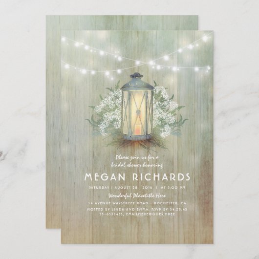Lantaarn en Baby's Breath Rustiek Vrijgezellenfees Kaart (Voorkant / Achterkant)