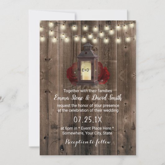 Lantaarn en bloemen Rustic Barn Wood Wedding Kaart (Voorkant)