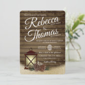 Lantaarn en dennenappels rustieke winter bruiloft kaart (Staand voorkant)