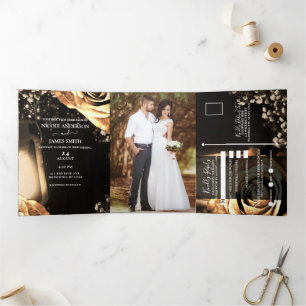 Lantaarn en gouden Rozen Romantic Rustic Wedding   Drieluik Uitnodiging