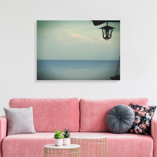 Lantaarn en het zee Foto Stretched Canvas Print (Insitu (Woonkamer))