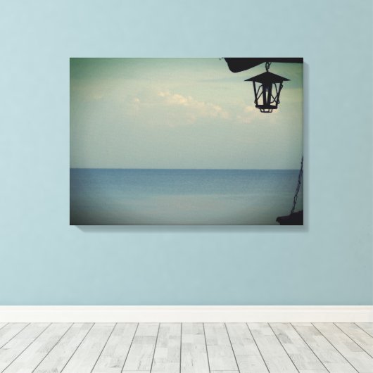 Lantaarn en het zee Foto Stretched Canvas Print (Insitu (Houten vloer))
