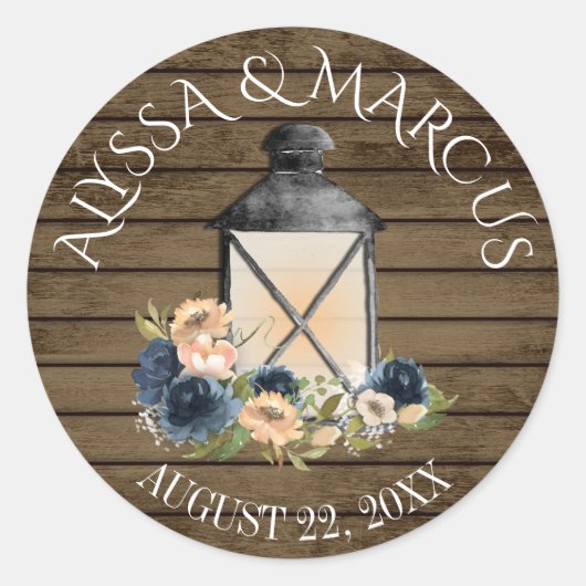  Lantaarn en marineblauw Rustic Barn Wedding Ronde Sticker (Voorkant)
