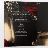 Lantaarn en rode rozen Romantic Rustic Wedding Drieluik Uitnodiging (Binnenzijde eerst)