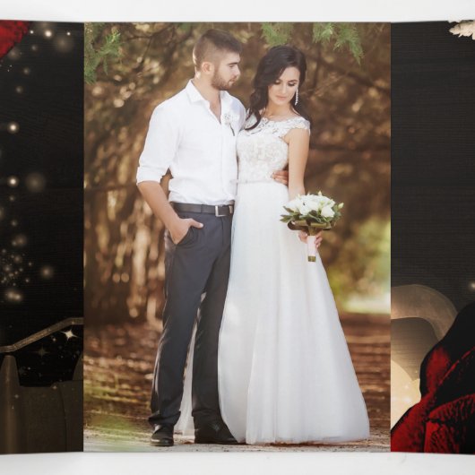 Lantaarn en rode rozen Romantic Rustic Wedding Drieluik Uitnodiging (Binnenkant midden)