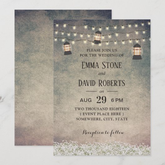  Lantaarn en Rustic Wedding Kaart (Voorkant / Achterkant)