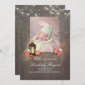  Lantaarn En Rustiek Hout Baby Foto Geboorte Aankondiging (Voorkant / Achterkant)
