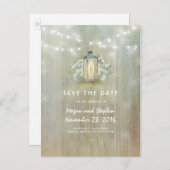 lantaarn en witte bloemen slaan de datum op aankondigingskaart (Voorkant / Achterkant)