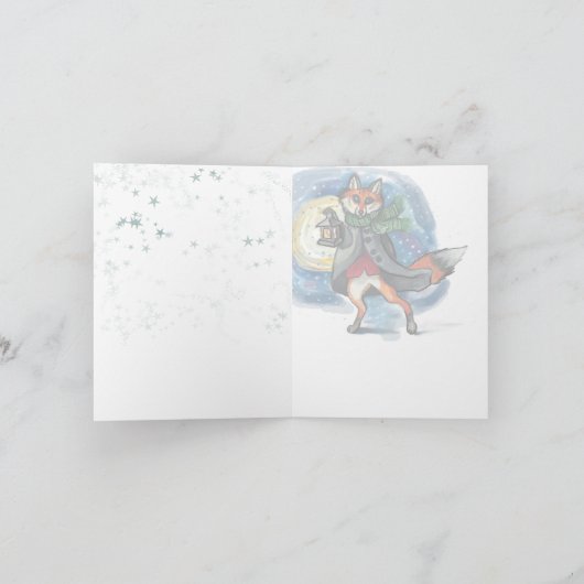 Lantaarn Fox in de Snow~vakantiekaart Feestdagen Kaart (Binnen)