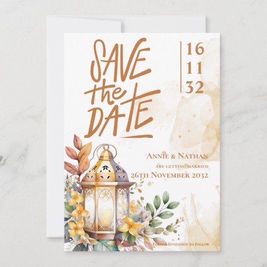 Lantaarn Geel Bloemen Fall Wedding Save the Date (Voorkant)