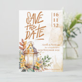 Lantaarn Geel Bloemen Fall Wedding Save the Date (Staand voorkant)