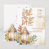 Lantaarn Geel Bloemen Fall Wedding Save the Date Aankondigingskaart (Voorkant / Achterkant)