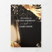 Lantaarn & Gouden Rozen Romantisch Rustiek Huwelij Drieluik Uitnodiging (Cover)