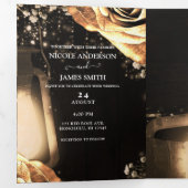 Lantaarn & Gouden Rozen Romantisch Rustiek Huwelij Drieluik Uitnodiging (Binnenzijde eerst)