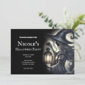 Lantaarn heks Halloween feest Kaart (Staand voorkant)