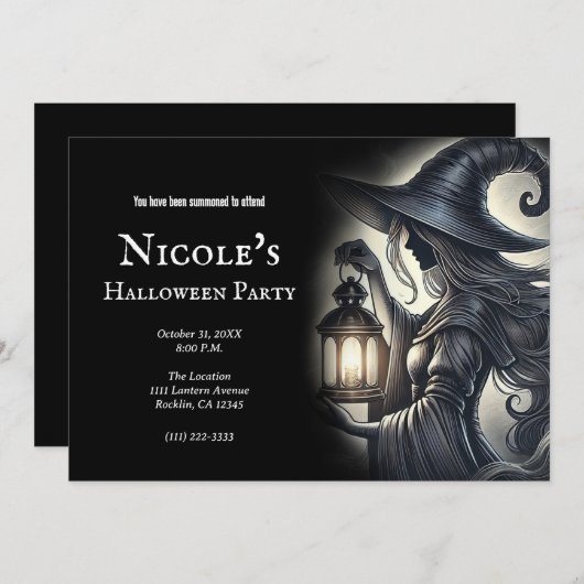 Lantaarn heks Halloween feest Kaart (Voorkant / Achterkant)