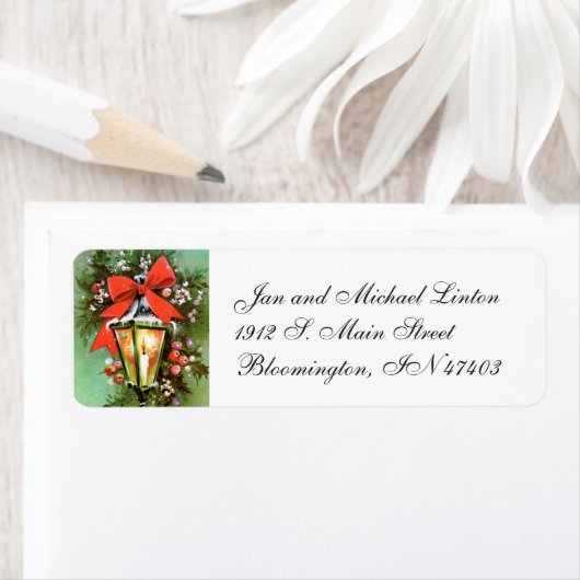 Lantaarn Kerst Rood Personaliseer retour adres Etiket (Insitu)
