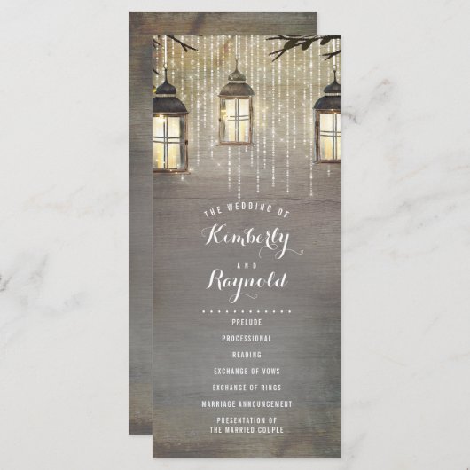 Lantaarn Lights rustieke land bruiloft programma's (Voorkant / Achterkant)