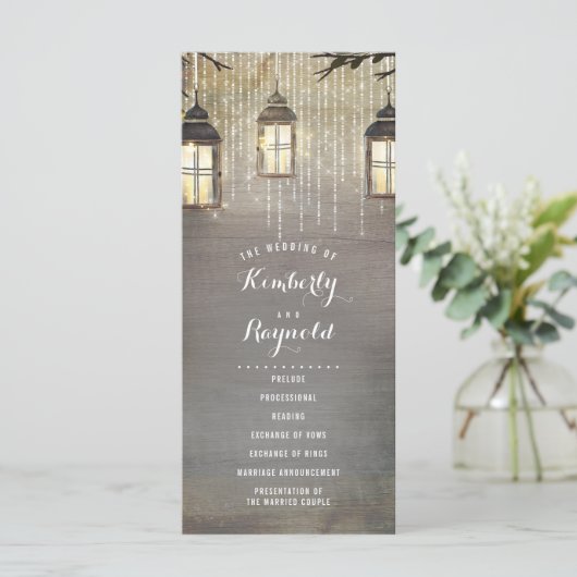 Lantaarn Lights rustieke land bruiloft programma's (Staand voorkant)