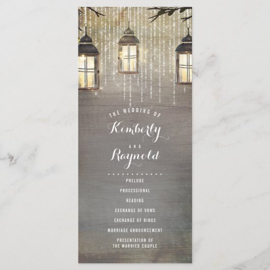 Lantaarn Lights rustieke land bruiloft programma's (Voorkant)
